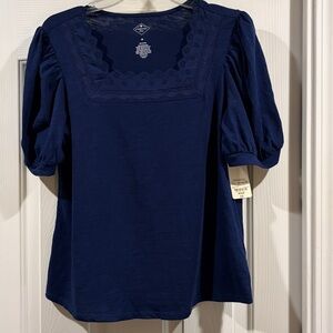 St. John’s Bay Navy Puff Sleeve Square Neck Top NWT size M